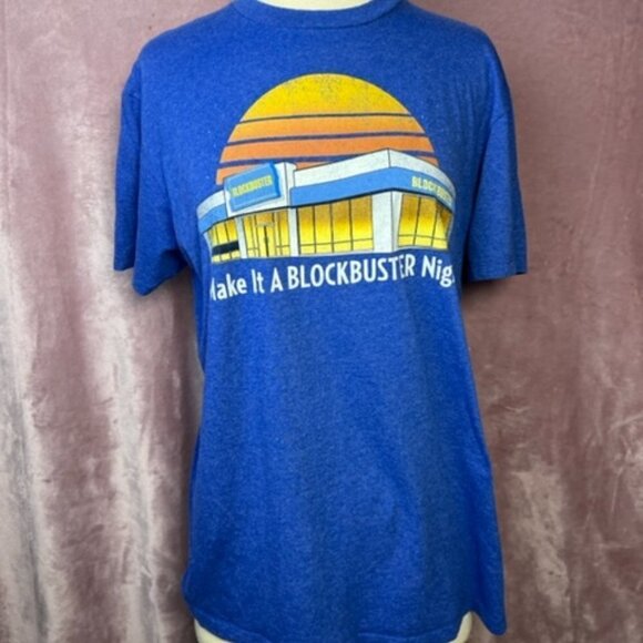 Unisex Distressed Blue Blockbuster Shirt Size M - Picture 1 of 6
